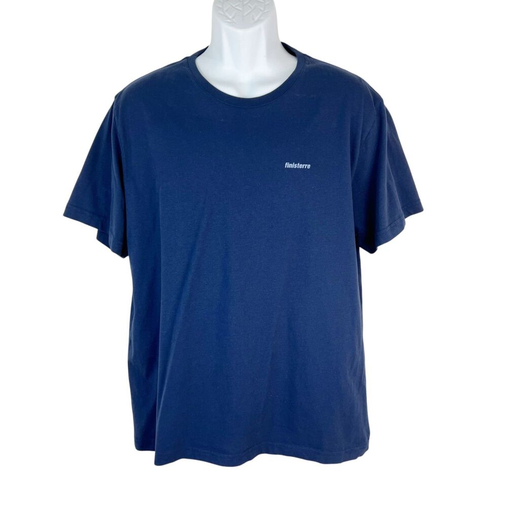Finisterre Harlyn Logo T-Shirt Navy Blue Short Sleeve Organic Cotton Men XL